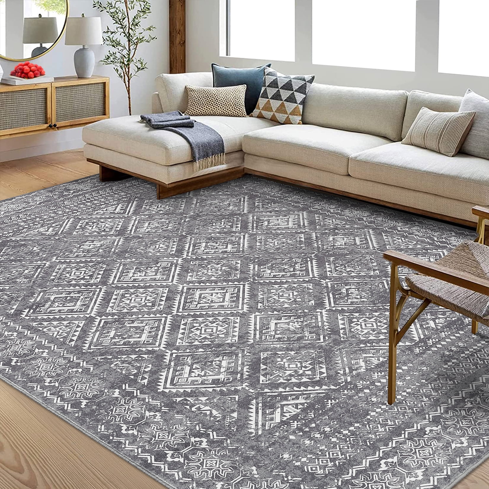 HOMERRY Area Rug 8' x 10' Modern Moroccan Distressed Area Rug for Living Room Washable Soft Indoor Floor Carpet, Gray