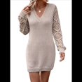 thumbnail image 1 of Suéter Ajustado de Crochet con Aberturas para Mujer, Vestido Sexy, Informal, Elegante, de Larga, con Cuello en V. Albaricoque L, 1 of 8