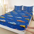 thumbnail image 3 of Erosebridal Cartoon Car Fitted Sheet, Blue Background Queen Bedding, Blue Cartoon Cars 3-Piece 1 Fitted Sheet and 2 Pillowcases, 3 of 6