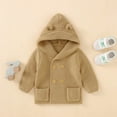 thumbnail image 2 of Verugu Toddler Baby Girls Boys Winter Coat Thicken Warm Jackets Baby Hooded Snow Outwear Coat Kids Solid Color Ears Hooded Knitted Tops Warm Coat Brown, 6-12 Months, 2 of 7