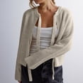 thumbnail image 2 of VISALY Cropped Cardigan Open Front Cardigan Tie Front Cropped Cardigan Sweaters for Women Crew Neck Long Sleeve Knit Bow Tie Trendy Sweater Tops Chunky Cardigan Sweaters Cardigan Sweaters Beige L, 2 of 8