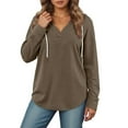 thumbnail image 2 of Plain V Neck Hoodies for Women Fall Winter Long Sleeve Casual Loose Basic Hooded Sweatshirt Pullover Tops, 2 of 5
