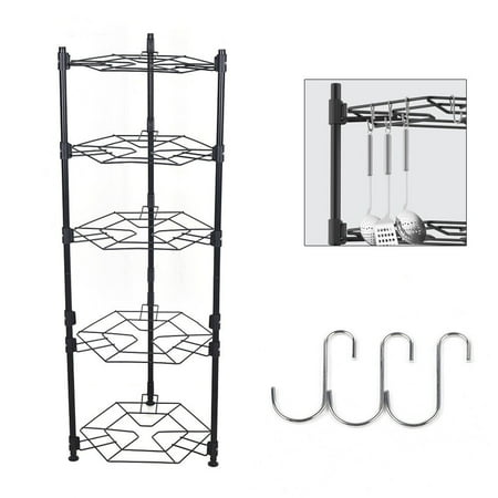 

Stainless Shelf Vertical Pot Rack Cookware Stand Storage Kitchen Shelves w/Hooks 5-Tier Kitchen Storage Organizer Shelves Bold Stainless Rack Stand Pots Holder 5 Layers Storage Shelf