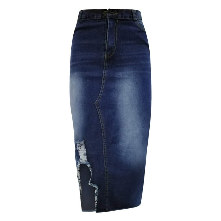 Black and Friday Deals 2023 Clearance under 5 JINMGG Womens Plus Size Clearance 5 Women Fashion High Waist Ripped Destroyed Bodycon Street Style Denim Skirt Dark Blue XXL Walmart