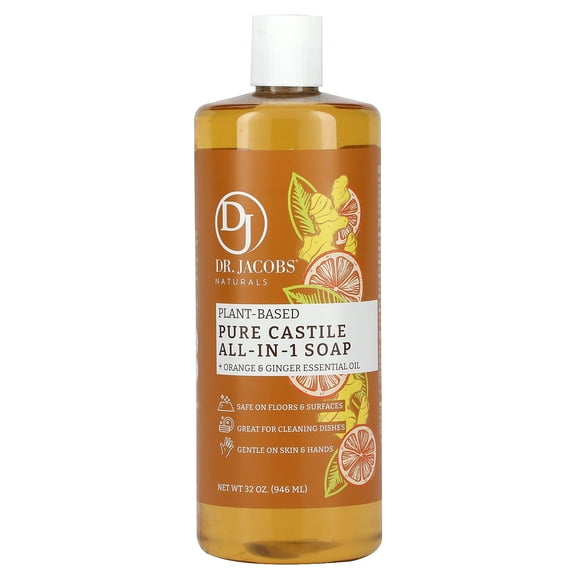 Dr. Jacobs Naturals Orange & Ginger Castile Soap All-In-One Cleaner Plant-Based Formula, 32 Fl. Oz.