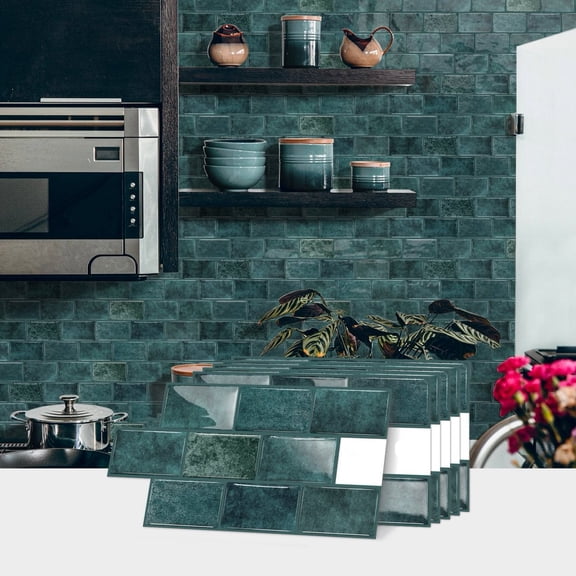 6 Pcs Self Adhesive Waterproof 3D Tiles Stickers Wall Decals 6 x 12inch DIY Decor Mosaic Marbling Peel and Stick Kitchen Backsplash