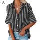thumbnail image 2 of Minnieouse Camisa de mujer Media manga a rayas Blusa con bolsillos Camisa de media manga a rayas Botón con cuello en V Top Prendas para la parte del cuerpo negro S Minnieouse AP003125-06, 2 of 6