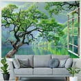 thumbnail image 4 of JRXY Misty Lake Forest Tapestry Wall Hanging Nature Green Tree Landscape Window View Tapestries for Bedroom Living Room Dorm Decor Painting, 4 of 6
