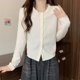 thumbnail image 3 of Camisa rosa Rimocy con cuello vuelto y botones para mujer, blusa informal coreana de color liso, camisas de manga larga de gasa que combinan con todo., 3 of 5