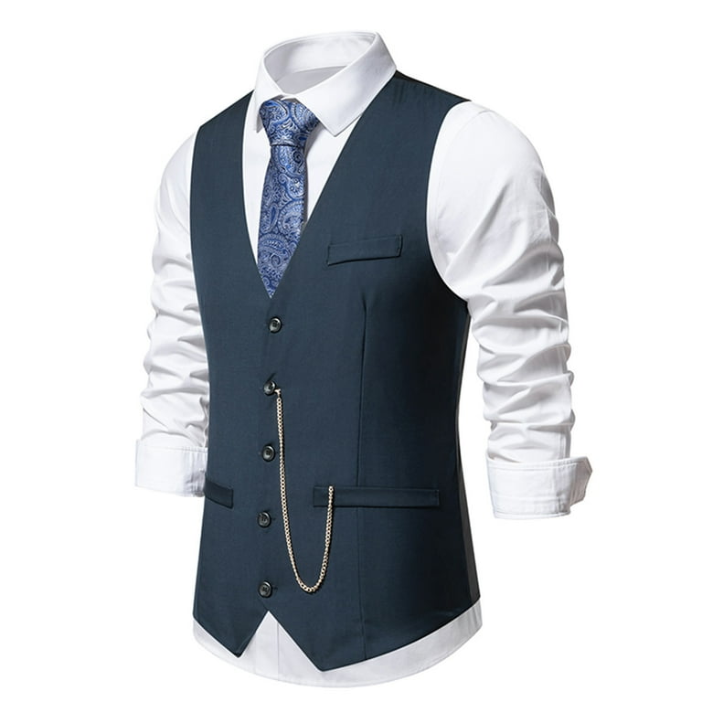 Mens Slim Fit Suit Vest V Neck Single Breasted Business Wedding Party Waistcoat with Chain Decor Walmart