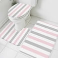 thumbnail image 3 of Pink Grey Striped Bath Mat 3 Piece Bathroom Rug Set, Geometric Vertical Stripes Minimalist Non Slip Bath Rug Contour Mat and Toilet Lid Cover, Absorbent Shower Mats Soft Bath Rugs and Mats Sets, 3 of 8