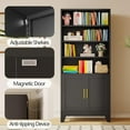 thumbnail image 4 of 71" Metal Bookshelf and Bookcases with 2 Doors and 4 Adjustable Shelves, Tall Black Storage Cabinet  Modern Open Display Book Shelf for Living Room, Bedroom, Office, 4 of 7