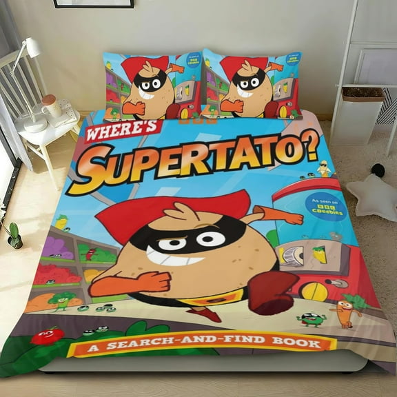 Supertato Themed Bed Sheet Set Three Piece Set 53x79 Inches Comfortable And Skin Friendly Unique Design Creating A Star Studded Night Home Decor Gifts For Family Friends fans