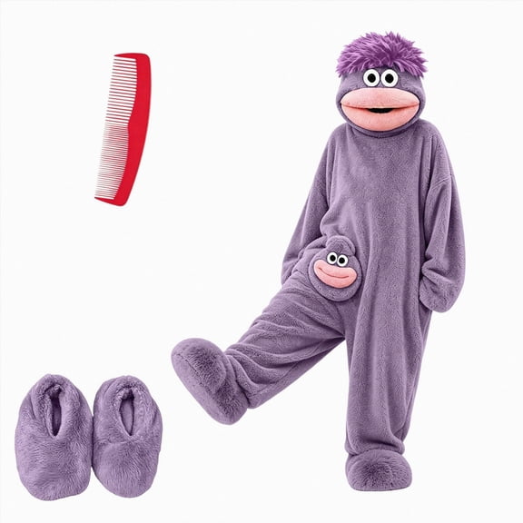 Xyant Silly Big Mouth Monster Onesie Funny Big Mouth Monster Onesie Pajamas for Men Women Soft Plush Loungewear (Light Purple,M)