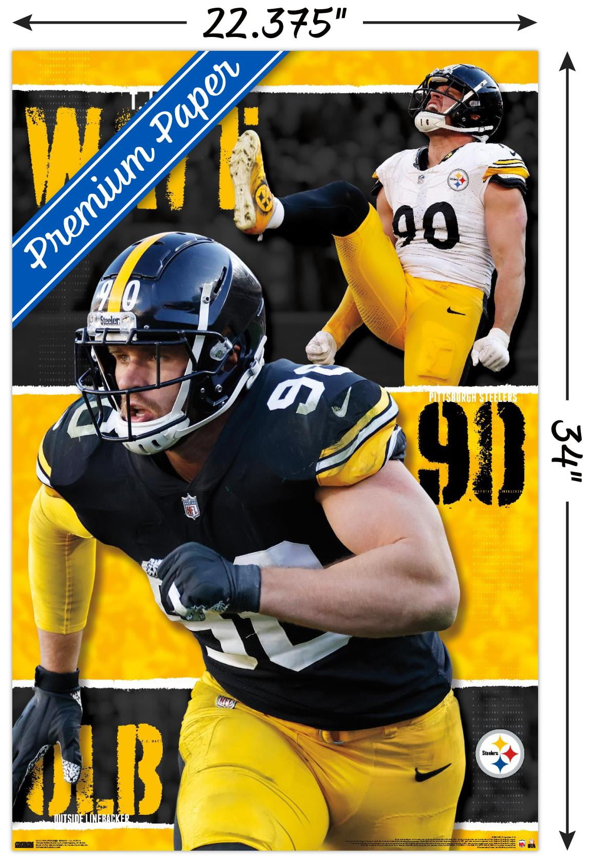 NFL Pittsburgh Steelers - T.J. Watt 24 Wall Poster, 22.375