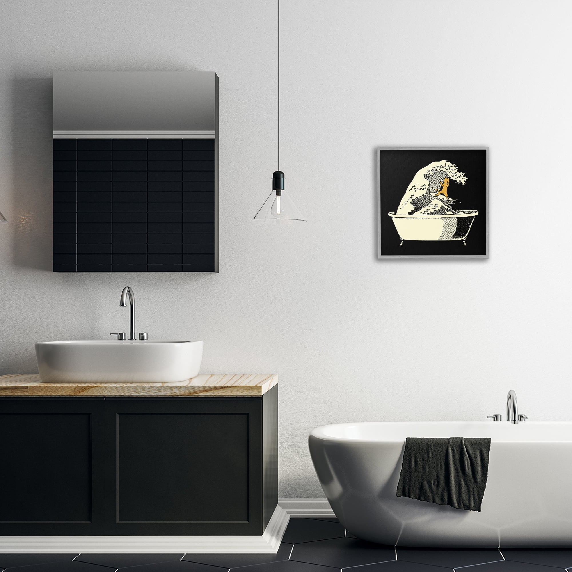Stupell Industries Kanagawa Bathtub Cat Gray Framed Giclee Art, design by Tobe Fonseca