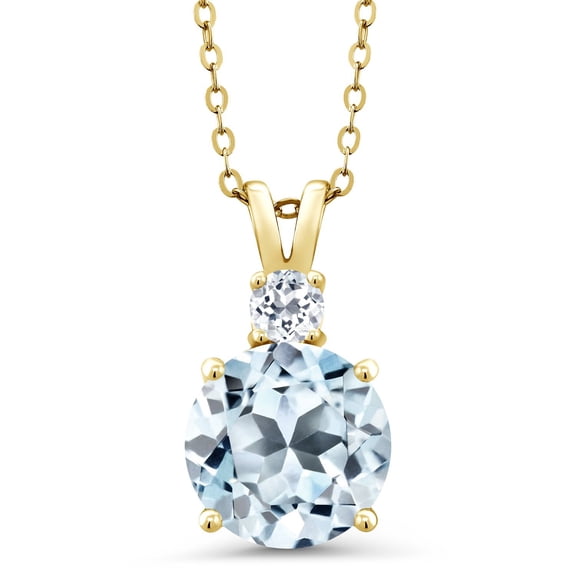 Gem Stone King 18K Yellow Gold Plated Silver Sky Blue Topaz and White Topaz Pendant Necklace for Women |  4.98 Cttw | Gemstone November Birthstone | Round 10MM | With 18 inch Chain