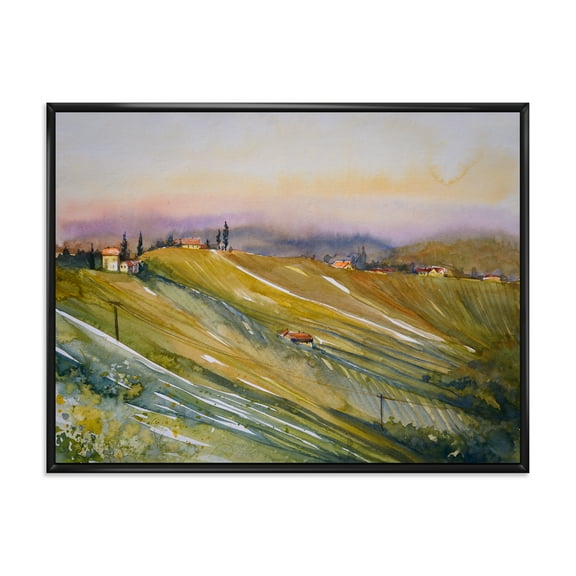 Designart 'Vineyard At Morning In Tuscany Italy' Country Framed Canvas Wall Art Print