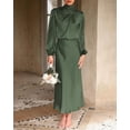 thumbnail image 3 of BTFBM Womens Mock Neck Satin Dress Spring Summer Long Sleeve Lightweight Formal Wedding Party Maxi Cocktail Dresses, 3 of 9
