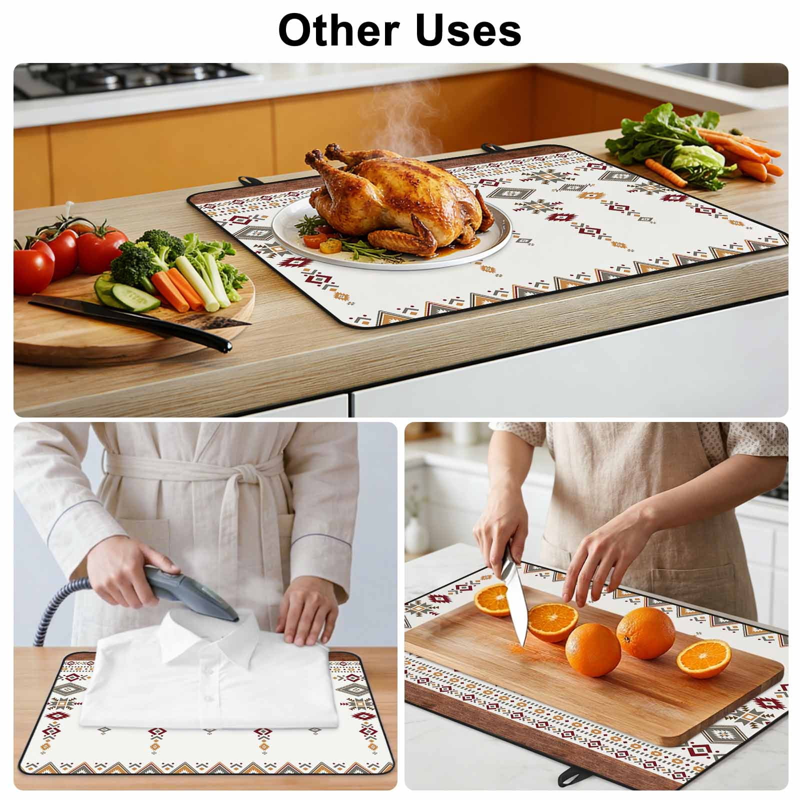 Southwest Geometric Stove Top Cover for Electric Stove, Heat-proof & Non Slip Glass Top Stove Cover Protector, Western Boho Ethnic Beige Grey Wooden Kitchen Flat Cooktop Rubber Mat 24x21 Inches