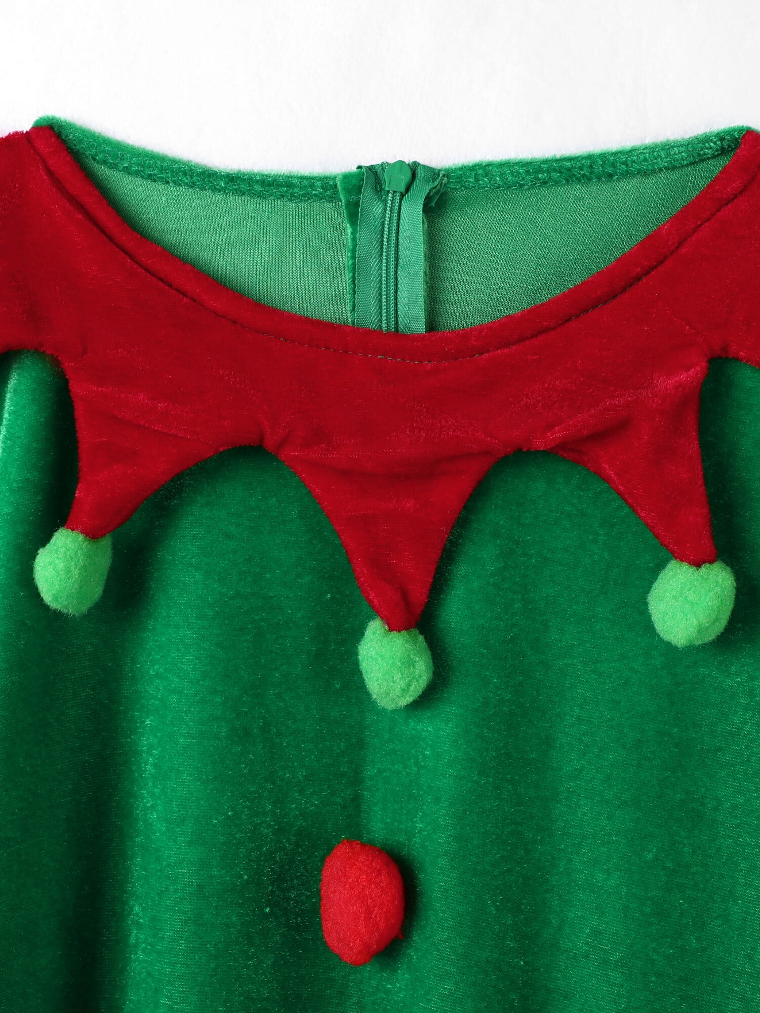 ZOEREA 7Pcs Kids Christmas Elf Green Set Outfit Velevt Dress Xmas Girl's Outfit with Elf Ears, Hat, Shoes, Belt, Socks 4-12Y