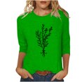 thumbnail image 1 of HKEJIAOI Chandail à Col Rond pour Femmes, Manches 3/4, T-Shirts Graphiques Mignons avec Fleurs, Décontracté, Été, Vert 2TG, 1 of 4