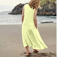 thumbnail image 3 of Vestido largo sin mangas de lino para mujer: vestido informal con cuello redondo y bolsillos, poliéster/spandex, tallas S-XXL., 3 of 6