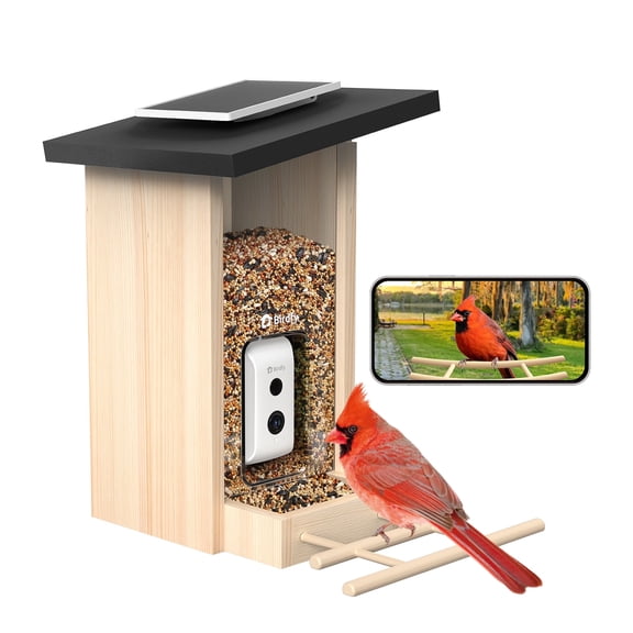 Birdfy Smart Bird Feeder with Camera, Bird Watching Camera with Solar Panel, AI Identify 6000  Species, Eco-friendly Wooden, Ideal Gift, Ebony