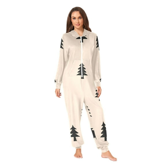 Black Trees Pattern Adult onesie Pajamas, Crystal Velvet Ultra Soft Warm Jumpsuit for Men and Women