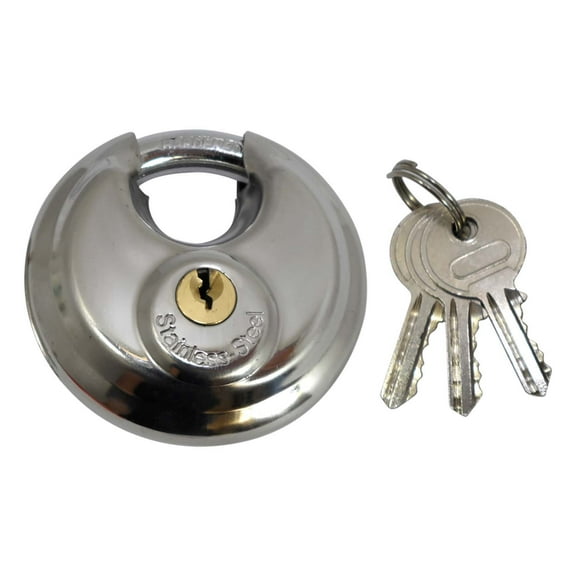 SAFEGUARD Heavy Duty 2.75" (70mm) Disc Padlock | Stainless Steel Shell | Hardened Steel Shackle | Includes 2 Keys | Ideal for Garages, Storefronts, Storage Units