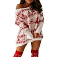 thumbnail image 2 of Robe Tricotée de Noël pour Femmes, Imprimé Élan Flocon de Neige, Chandail à Manches Longues en Laine, Chandail Ample, Jupe Courte Automne Hiver, 2 of 6