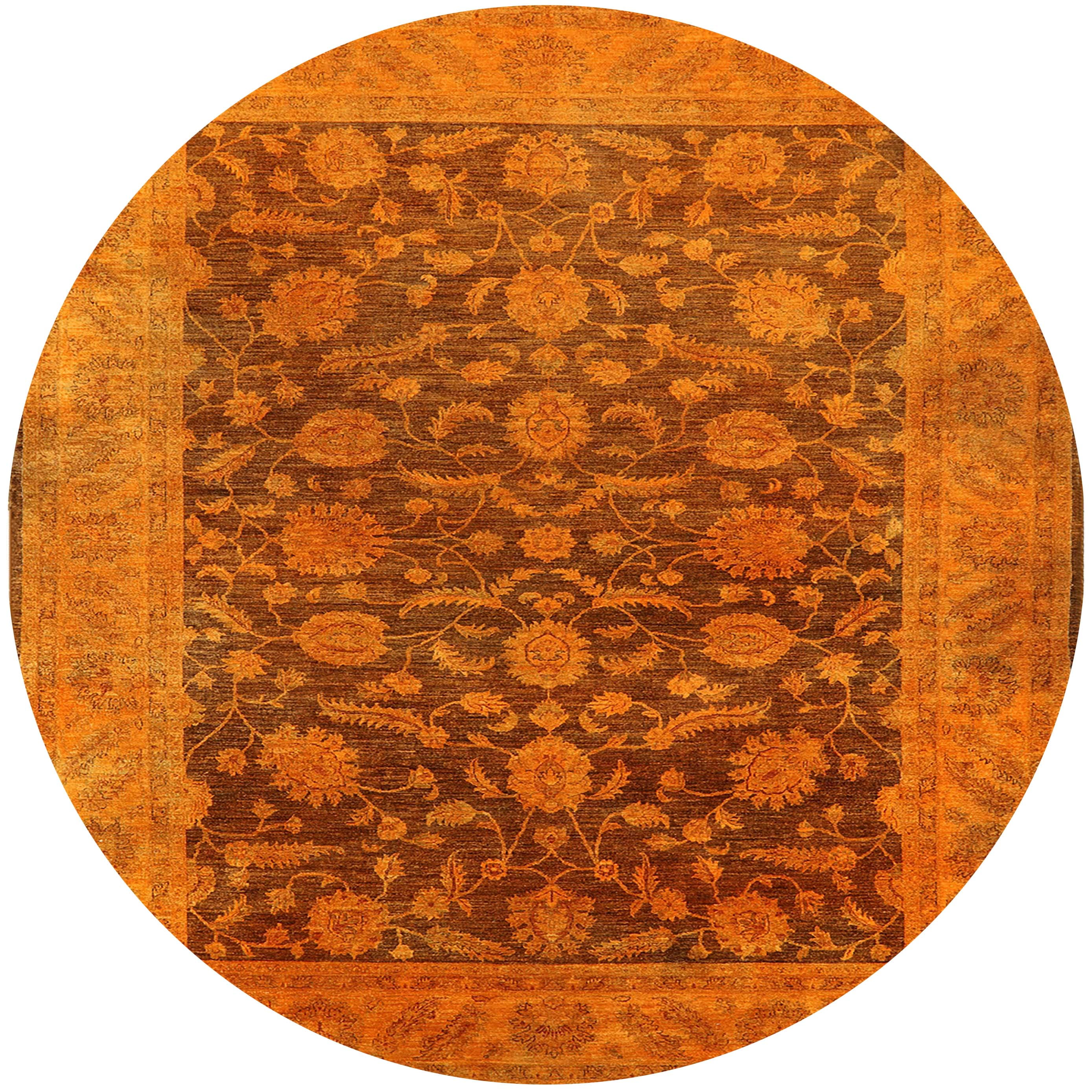Ahgly Company Indoor Round Mid-Century Modern Neon Orange Oriental Area ...