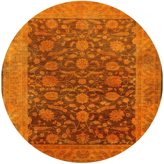 Ahgly Company Indoor Round Mid-Century Modern Neon Orange Oriental Area Rugs, 3' Round