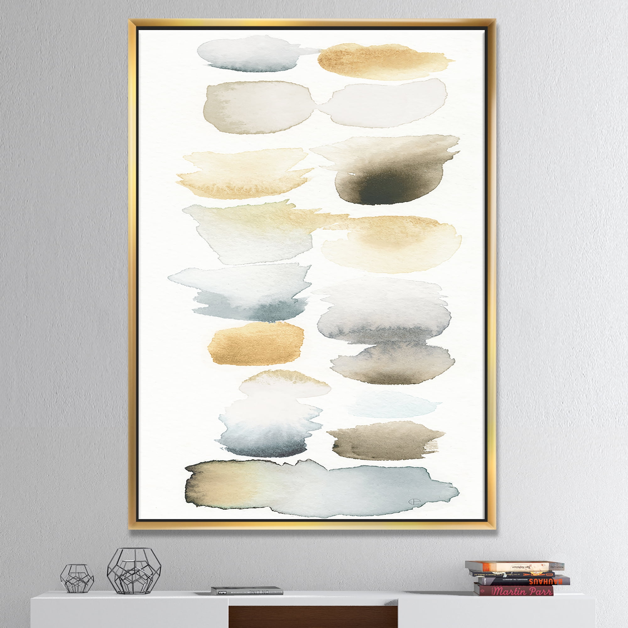 Designart ' Watercolor Geometric Swatch Element V ' MidCentury Modern Transitional Framed Canvas