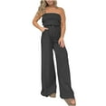 thumbnail image 1 of AherBiu Lounge Rompers for Women off Shoulder Sleeveless Drawstring Waist Wide Leg Jumpsuits with Pockets, 1 of 5