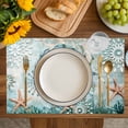 thumbnail image 4 of Coastal Crab Placemats Set of 4, Teal Nautical Beach Starfish Vintage Placemats for Dining Table, Place Mats for Kitchen Tabletop, Waterproof Wipeable Dining Table Mats Set, 4 of 9