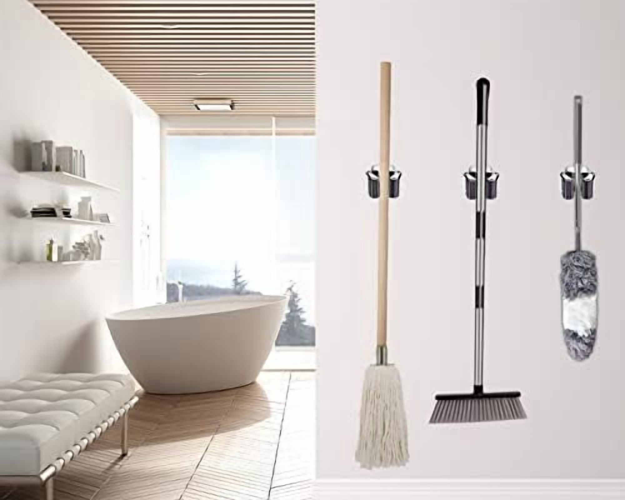 15 Pack Broom Holder Wall Mount, Mop and Broom Holder Wall Mount, Stainless Steel Command Broom Holder with Screws, Garden Tool Storage Organizer for Kitchen, Home, Bathroom, Garage, Grey