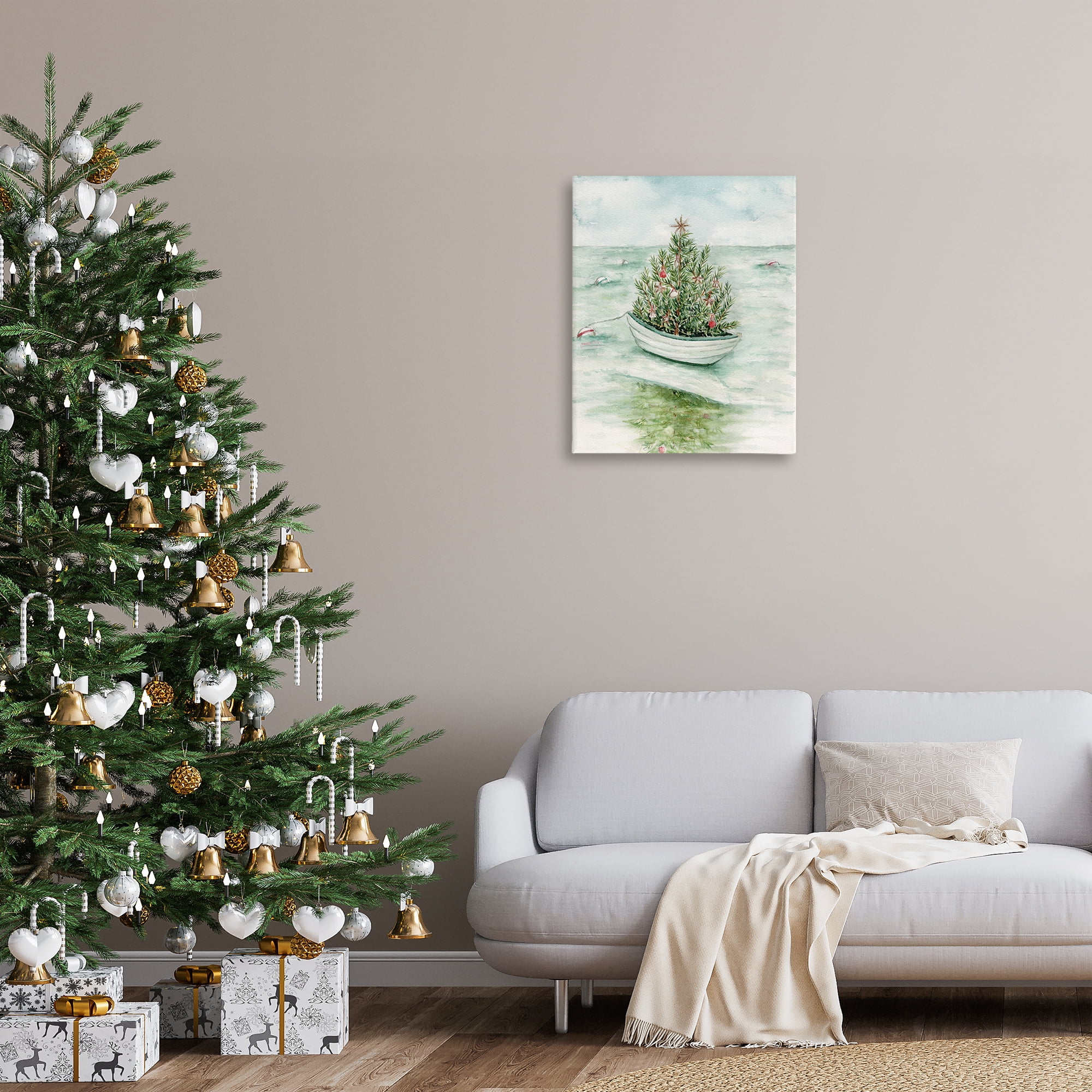 Stupell Industries Beachy Christmas Tree Holiday Painting Gallery Wrapped Canvas Art Print Wall Art, 24 x 30