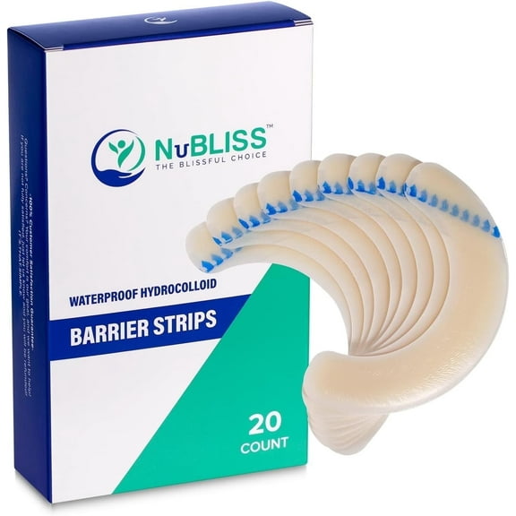 NuBliss Elastic Skin Adhesive Ostomy Barrier Strips, Hydrocolloid Waterproof Tape for Skin Ostomy Supplies, 20-Pack