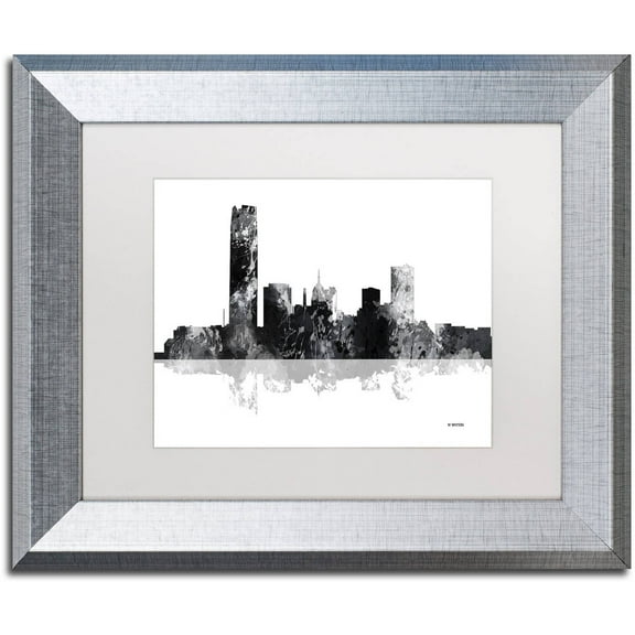 Trademark Fine Art "Oklahoma City Oklahoma Skyline BG-1" Canvas Art by Marlene Watson, White Matte, Silver Frame