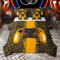 Manfei Video Gamepads 7-Piece Bedding Comforter Set for Teens Female Men,Geometric Plaid Grid King Bedding Sets,Gradient Ombre Gamepads Ultra Soft Bed Sheets,Super Cozy Room Decor,Reversible