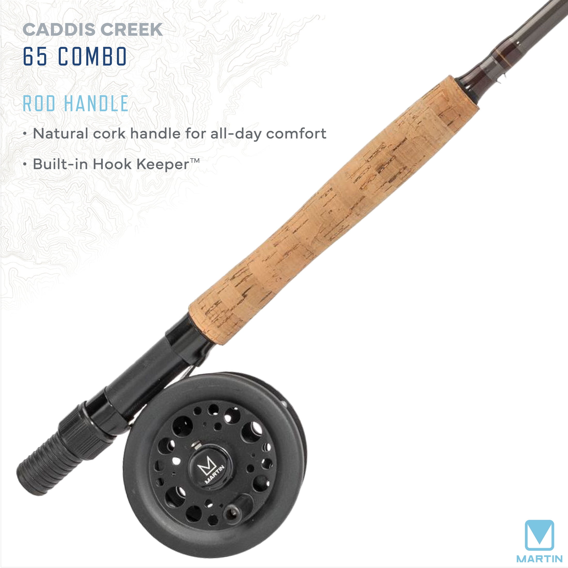 Martin Caddis Creek Fly Reel and Fishing Rod Combo, 5/6-Weight 9-Foot 2-Piece Fiberglass Rod, Brown