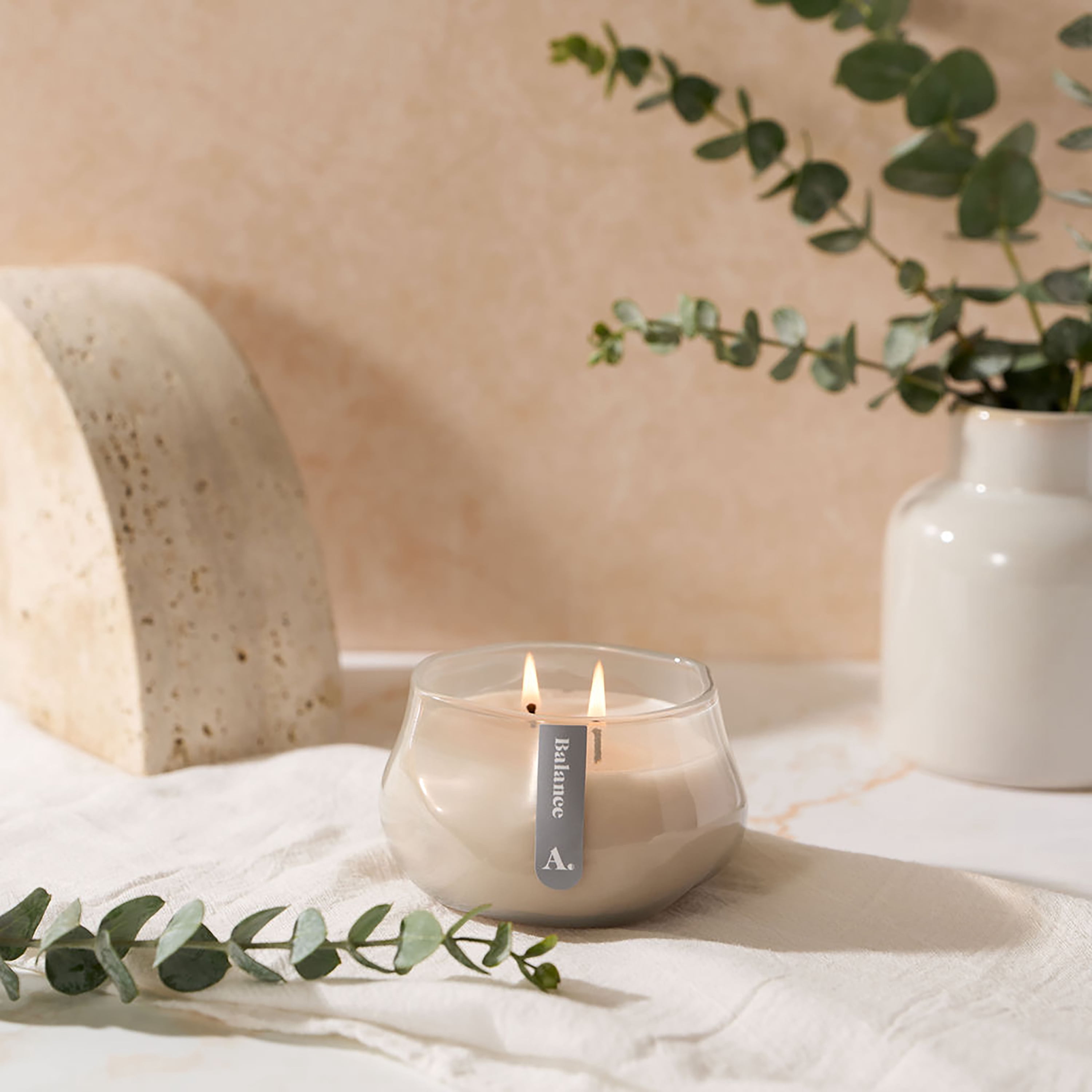 Allswell Balance (Balsam + Mahogany + Musk) Scented 1-Wick Organic Blown Jar Spa Candle 8oz.