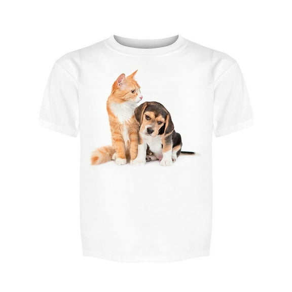 A Beagle Puppy Sits With A Cat Tee Boy's -Image by Shutterstock