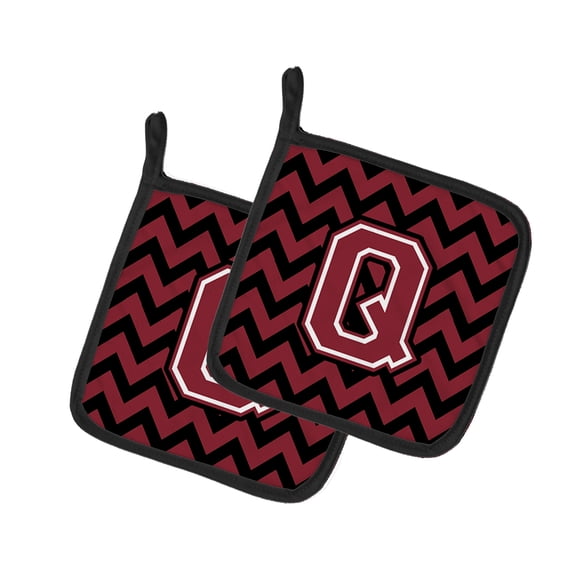 Caroline's Treasures CJ1052-QPTHD Letter Q Chevron Garnet and Black Pair of Pot Holders, 7.5HX7.5W, multicolor