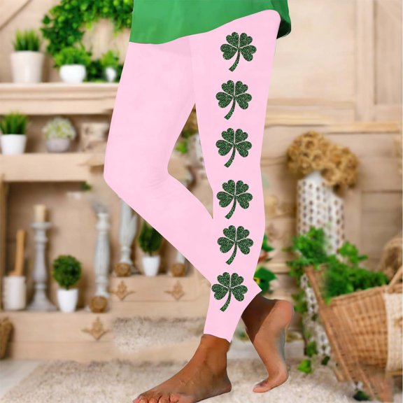 LEKWK Leggings for Women St Patricks Day Glitter Shamrock Pants High Waisted Tights Breathable Soft Stretchy Yoga Bottoms Irish Holiday Party Parade Outfits