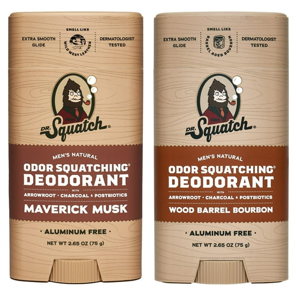 Dr. Squatch Desodorante natural para hombres – Desodorante para hombres sin aluminio – Maverick Musk + barril de madera Bourbon (2.65 oz 2 unidades)