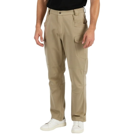 WTOBBY Men's Fleece-Lined Ripstop Multi-Pocket Tactical Cargo Pants Waterproof for Hiking Camping Fishing Construction Outdoor Men's Work Trousers,Khaki L