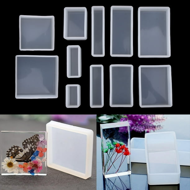11 Unids BLESIY Moldes de silicona cuadrados Rectángulo Cuadrado De Silicona De Fundición De Coaster Para Joyería De Resina
