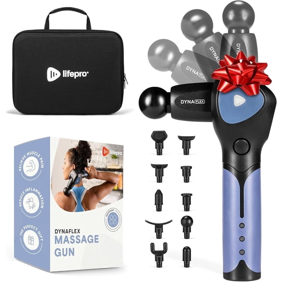 LifePro Dynaflex Massage Gun – Deep Tissue Handheld Massager Gun for Muscle Recovery with 10 Heads & Travel Case – Portable Percussion Massage Gun for Athletes - Blue